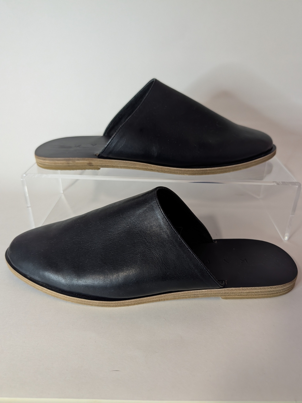 KYMA Handmade Navy Leather Minimalist Mule Flats Blue Sole Greece 41, US 10.5/11